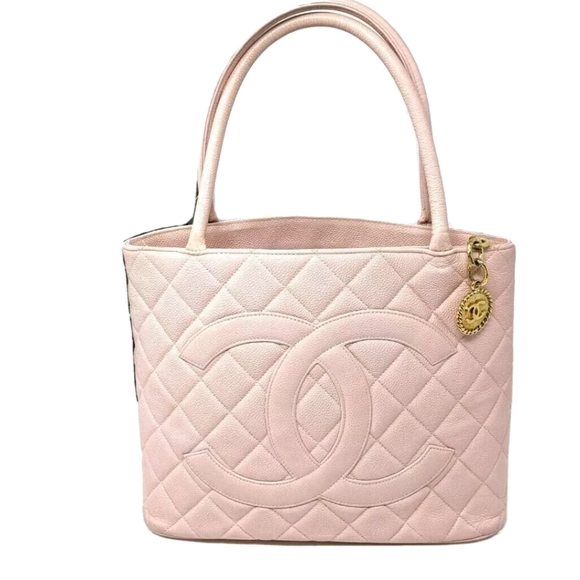 CHANEL Handbags - Chanel Pink Bag Gold Medallion Tote Caviar Leather